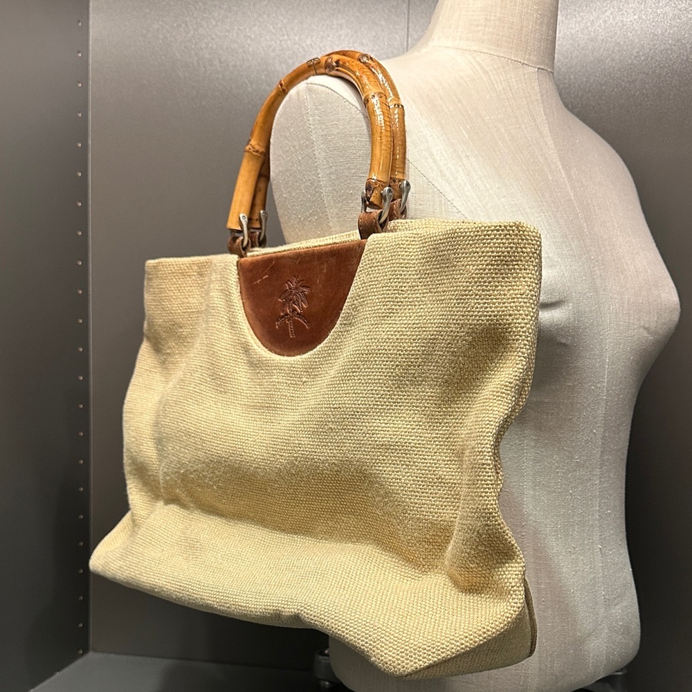 Tommy Bahama Cream Tote Bag with Bamboo Handles